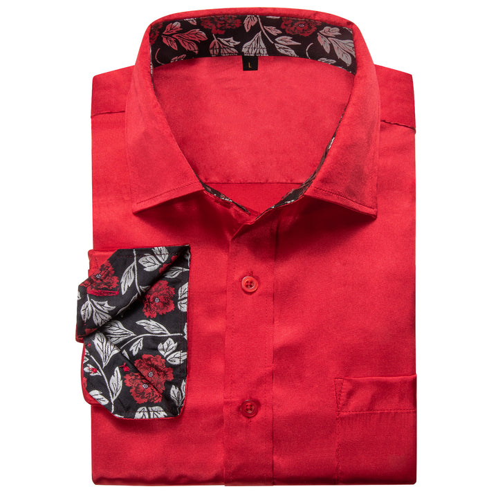 Red with Black Floral Edge Men's Long Sleeve Shirt
