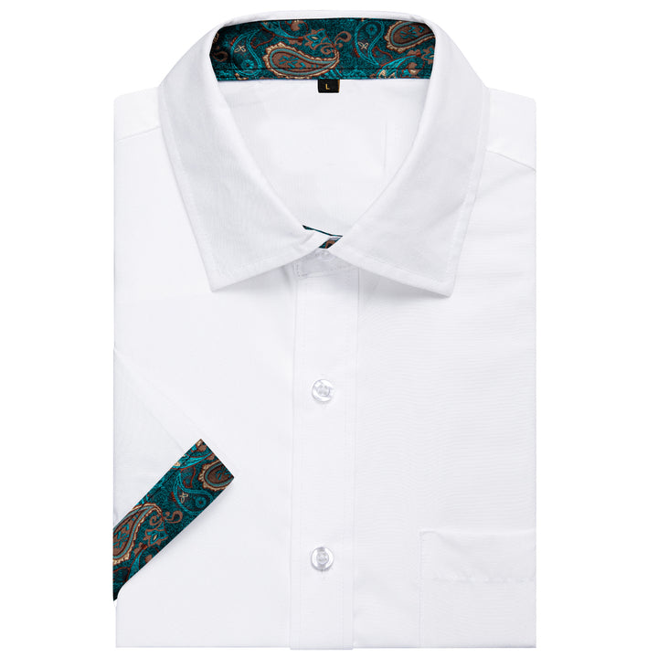 Splicing Style White with Green Paisley Silk Men's Short Sleeve Shirt