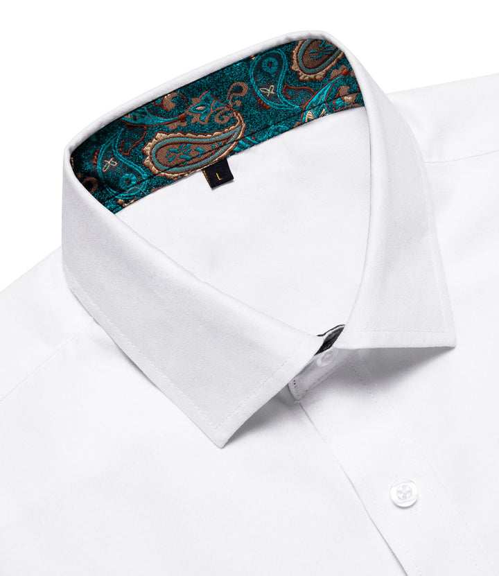 Splicing Style White with Green Paisley Silk Men's Short Sleeve Shirt