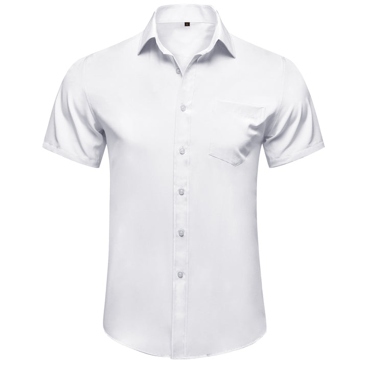 White Cotton Solid Silk Men's Short Sleeve Shirt – ties2you