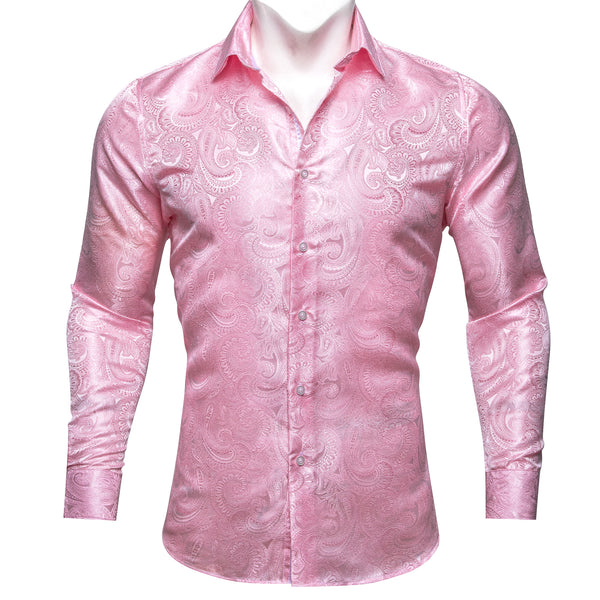 Pink Paisley Pattern Silk Men's Long Sleeve Shirt