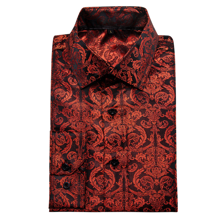 Red Black Paisley Pattern Silk Men's Long Sleeve Shirt