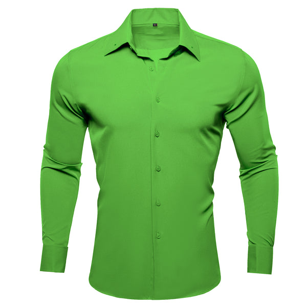 Chartreuse Green Solid Woven Men's Long Sleeve Shirt
