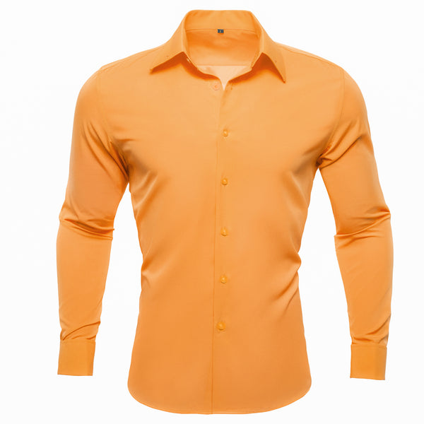 Light Orange Solid Woven Men's Long Sleeve Shirt
