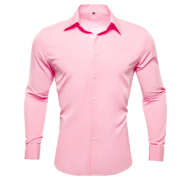 Pink Solid Woven Men's Long Sleeve Shirt