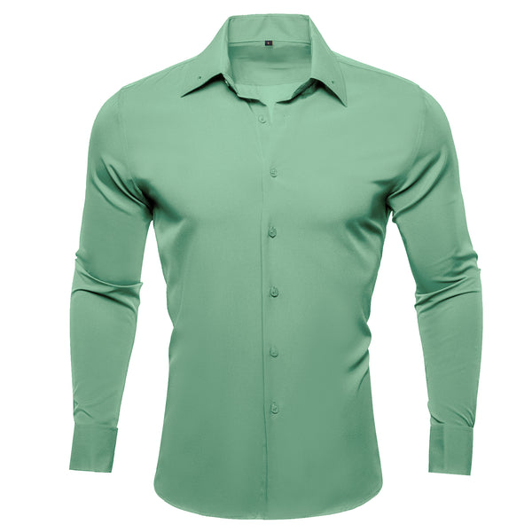 Dark Sea Green Solid Woven Men's Long Sleeve Shirt