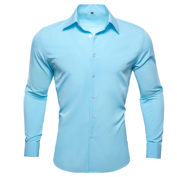 Baby Blue Solid Woven Men's Long Sleeve Shirt