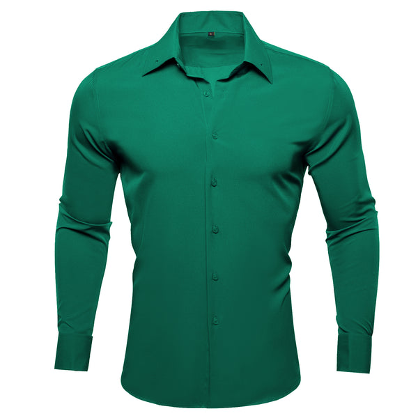 Dark Green Solid Woven Men's Long Sleeve Shirt