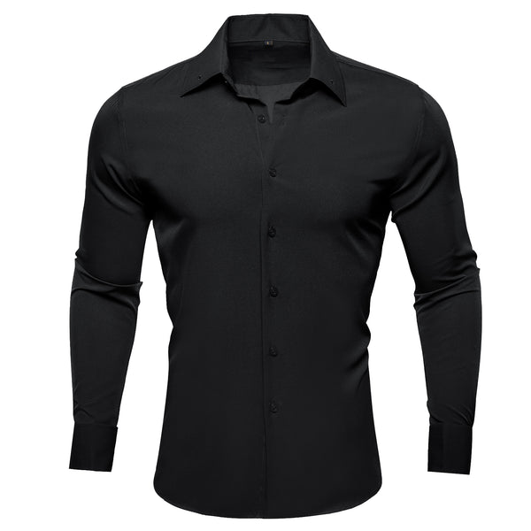 Black Solid Woven Men's Long Sleeve Shirt