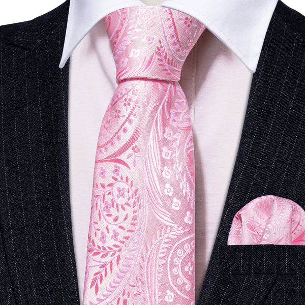 Baby Pink Paisley Silk Children's Necktie Pocket Square Set for Party