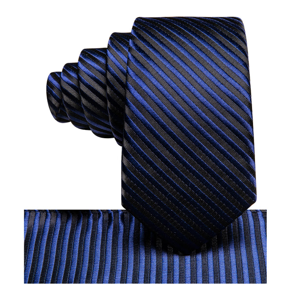 Blue Black Striped Silk Children's Necktie Pocket Square Set