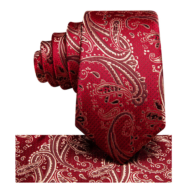 Red Brown Paisley Silk Children's Necktie Pocket Square Set