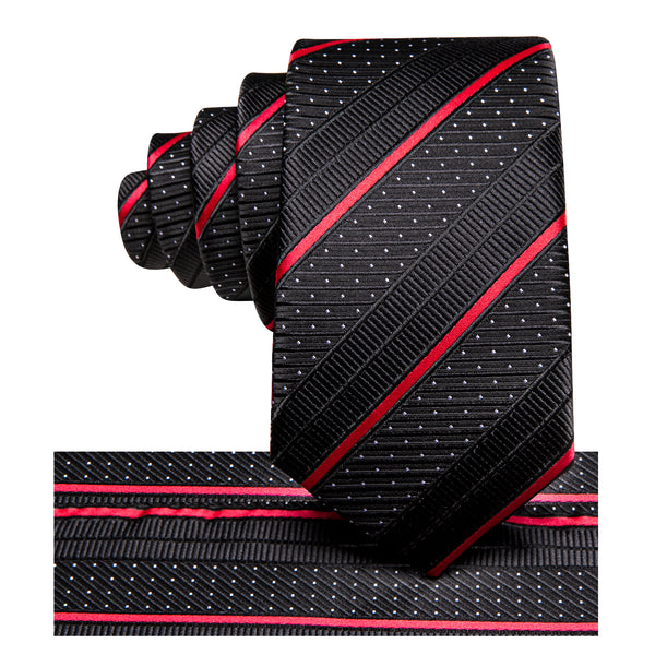 Black Red Striped Silk Children's Necktie Pocket Square Set