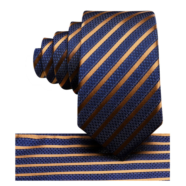 Blue Gold Striped Silk Children's Necktie Pocket Square Set