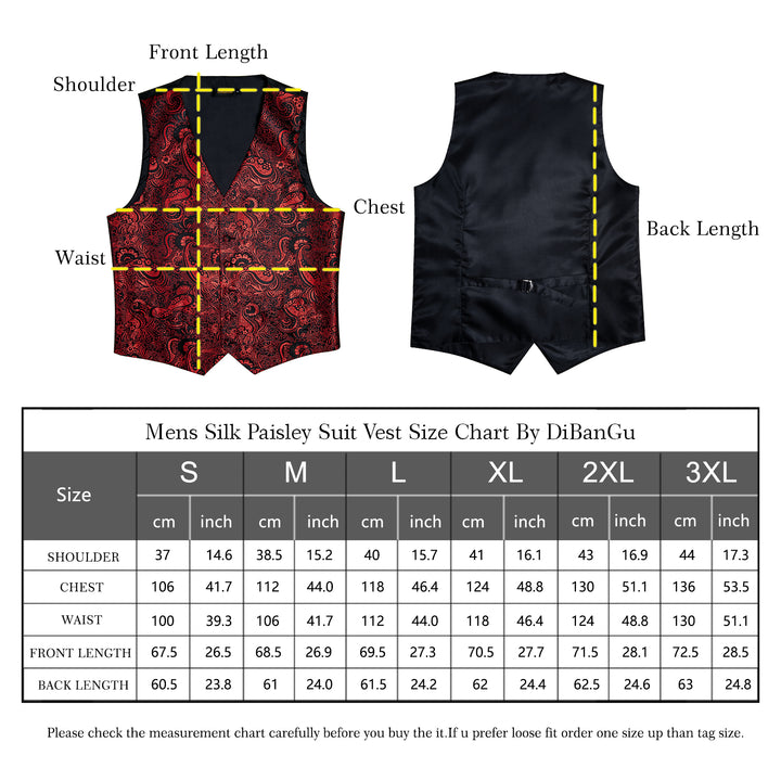 mens style vest size chart