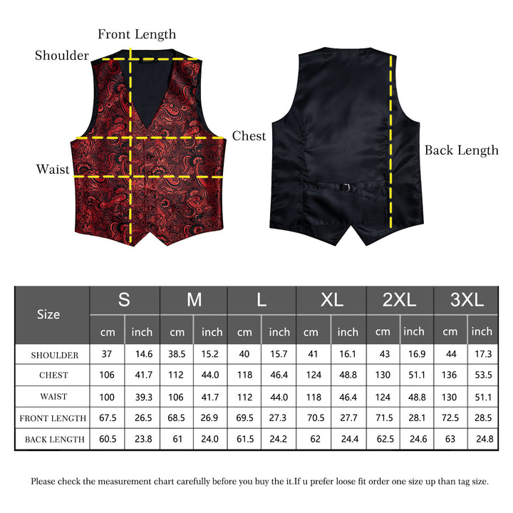 mens vest style size chart