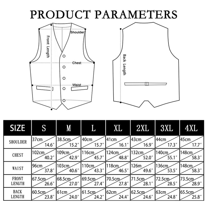 formalwear vests size chart