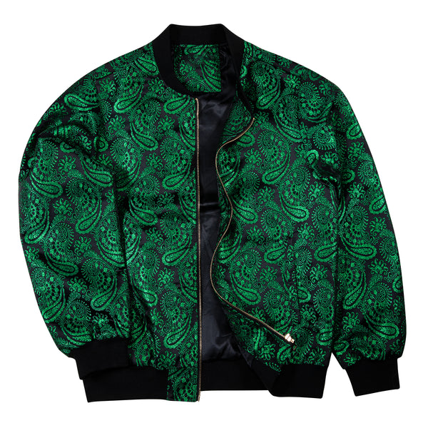Emerald Green Paisley Men's Zipper Thin Jacket
