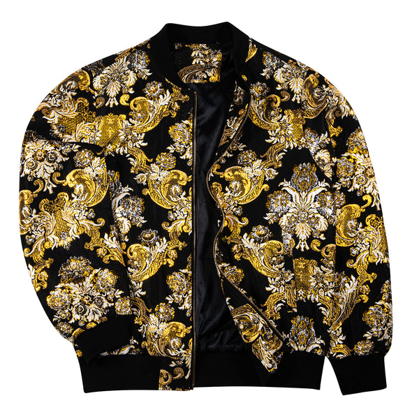 Ties2you Thin Jacket for Men Black Golden Floral Zipper Jacket Fashion