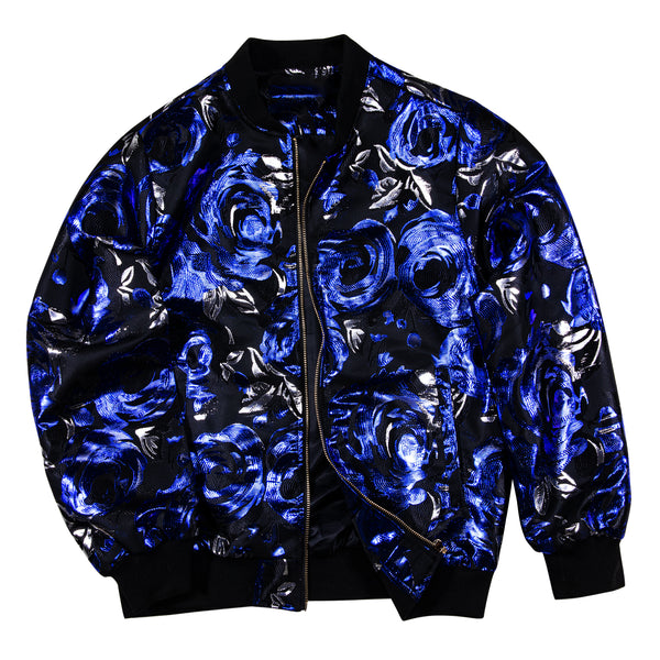 Shinning Blue Floral Men's Zipper Thin Jacket
