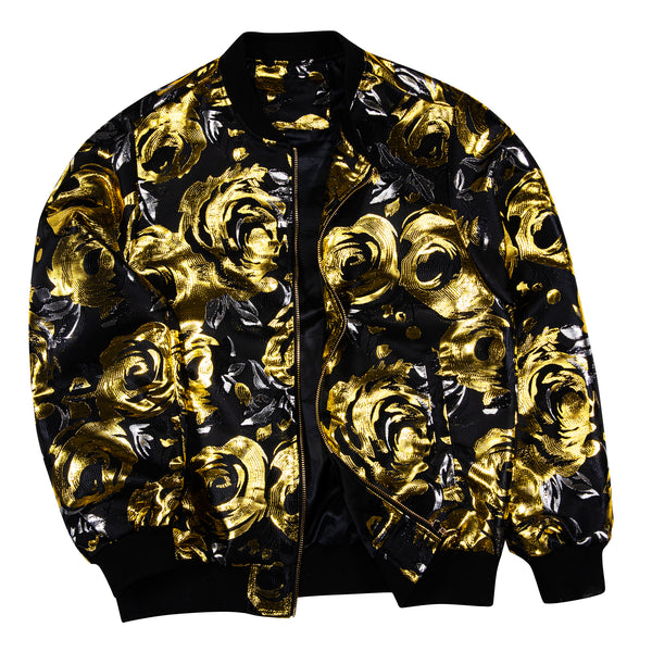 Shinning Golden Floral Men's Zipper Thin Jacket