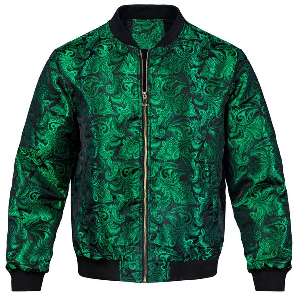 Dark Green Paisley Men's Zipper Thin Jacket