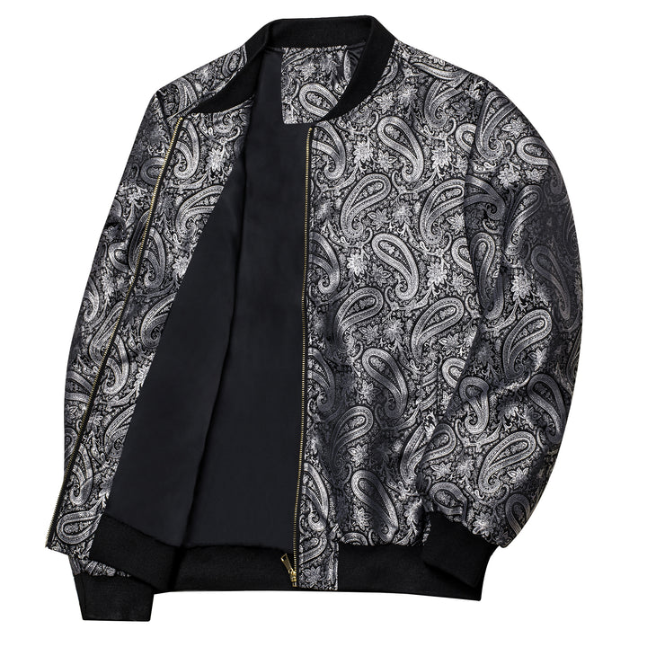 Black Grey Paisley Men's Zipper Thin Woven Jacket – ties2you