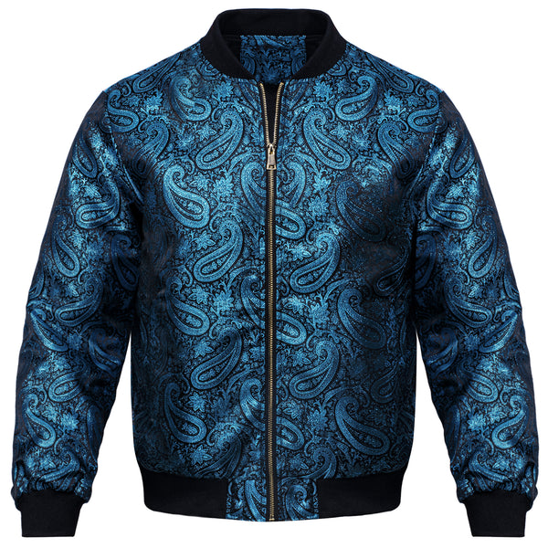 Blue Paisley Men's Zipper Thin Woven Jacket