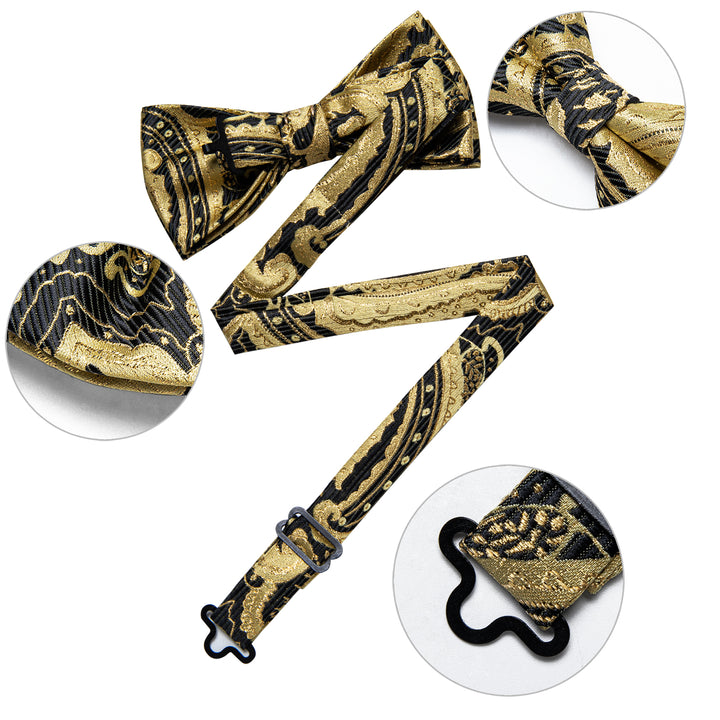 black gold paisley adjustable bow tie