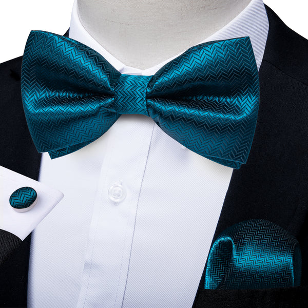 Ties2you Blue Tie Sapphire Blue Striped Men's Pre-Tied Bowtie Pocket Square Cufflinks Set