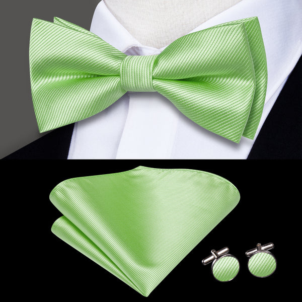 Apple Green Striped Men's Pre-tied Bowtie Pocket Square Cufflinks Set