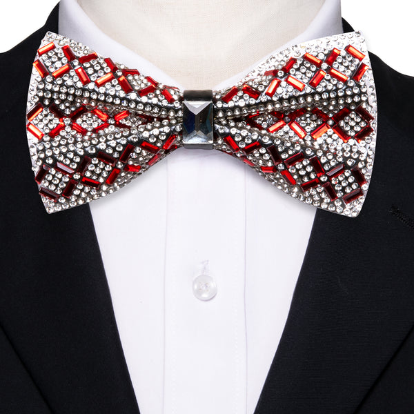 Ties2you Imitated Crystal Tie White Red Rhinestone Men's Pre-Tied Bowtie For Party