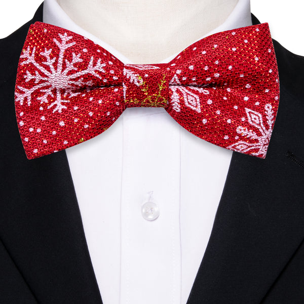 Christmas Red White Snowflake Floral Men's Pre-tied Bowtie