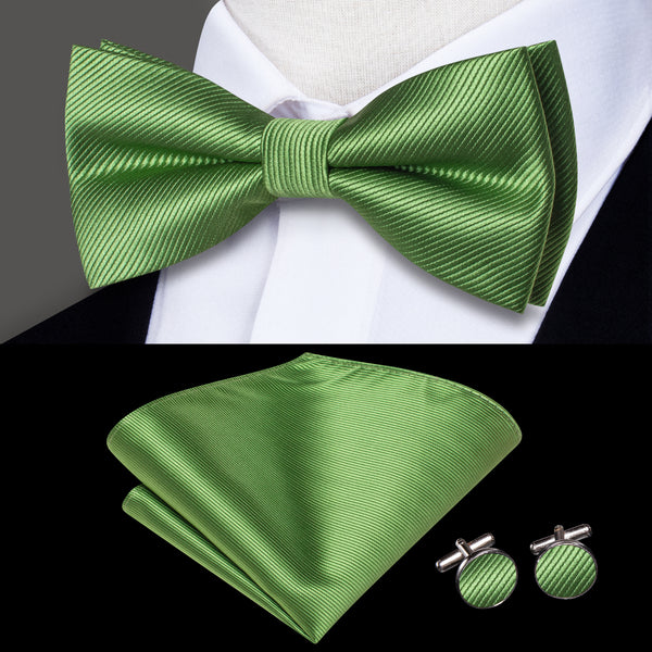 Ties2you Striped Tie Emerald Green Men's Pre-Tied Bowtie Pocket Square Cufflinks Set