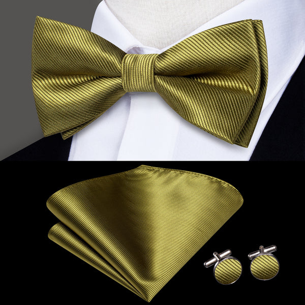 Ties2you Solid Tie Olive Green Men's Pre-Tied Bow Tie Pocket Square Cufflinks Set