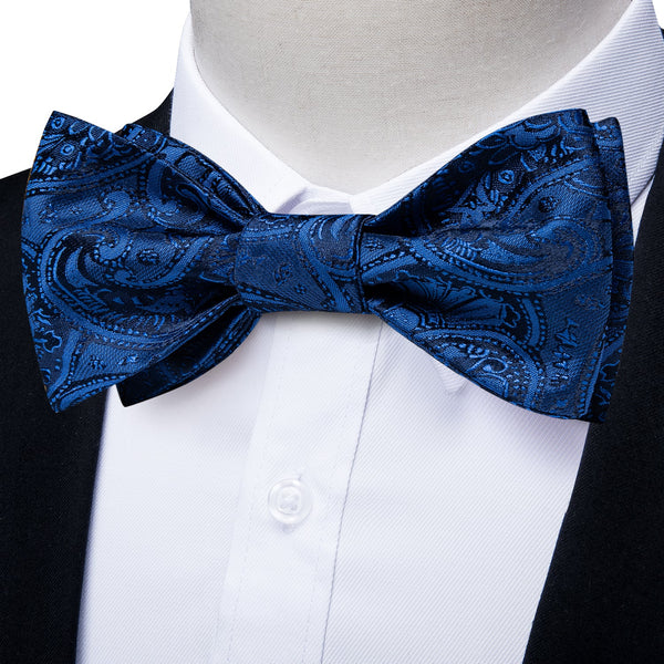 Ties2you Blue Paisley Bowtie Self-tie Formal Bow Tie Pocket Square Cufflinks Set