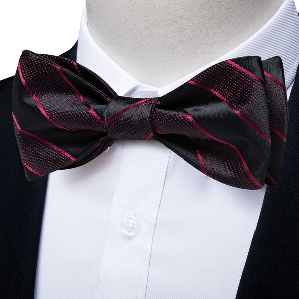 Red Black Paisley Self-tied Bow Tie Pocket Square Cufflinks Set