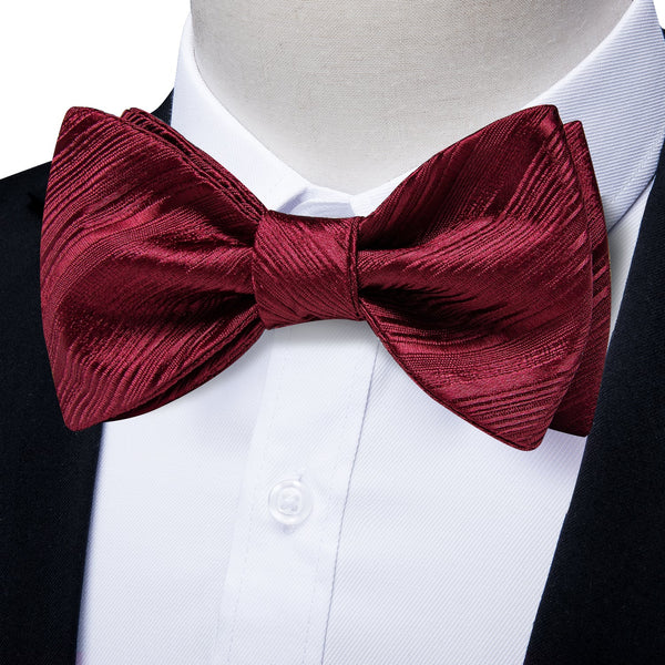 Red Solid Silk Self-tied Bow Tie Pocket Square Cufflinks Set