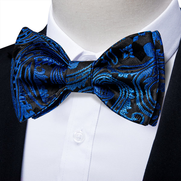 Black Gradient Blue Paisley Self-tied Bow Tie Pocket Square Cufflinks Set