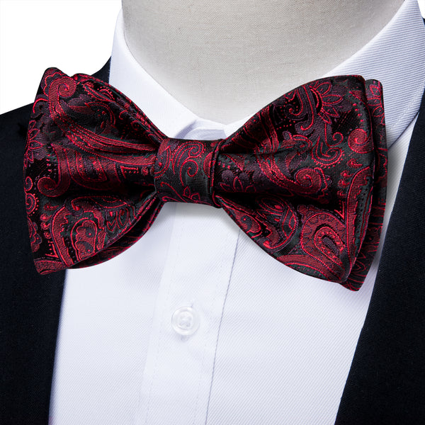 Ties2you Burgundy Paisley Tuxedo Bowtie Self-tie Formal Bow Tie Handkerchief Cufflinks Set