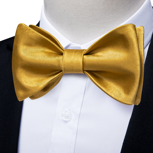 Golden Solid Self-tied Bow Tie Pocket Square Cufflinks Set