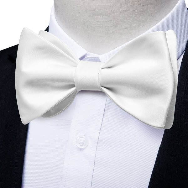 Pure White Solid Self-tied Bow Tie Pocket Square Cufflinks Set