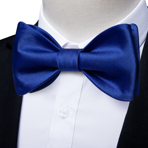 Royal Blue Solid Self-tied Silk Bow Tie Pocket Square Cufflinks Set