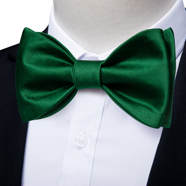 Pure Green Solid Self-tied Silk Bow Tie Pocket Square Cufflinks Set