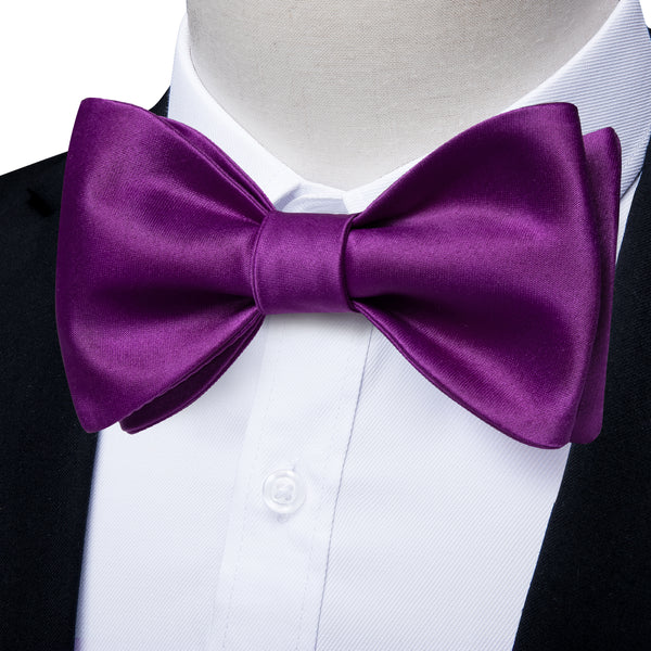 Pure Purple Solid Self-tied Silk Bow Tie Pocket Square Cufflinks Set
