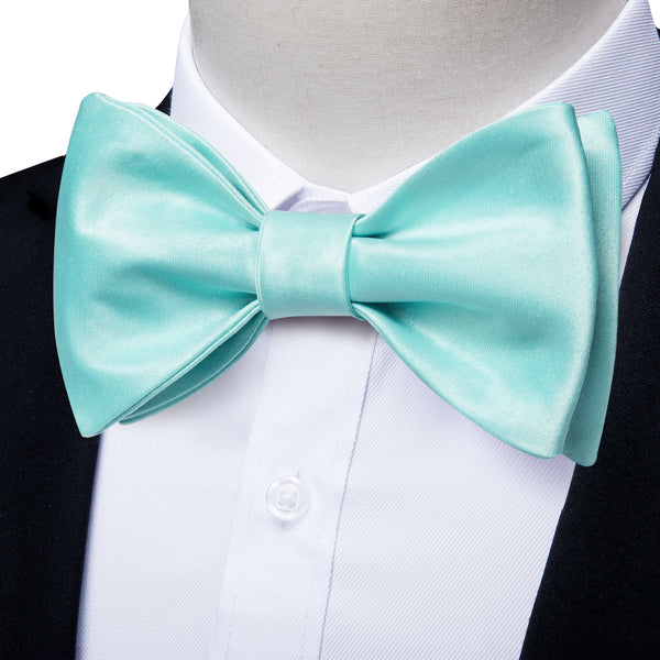 Mint Green Solid Self-tied Bow Tie Pocket Square Cufflinks Set