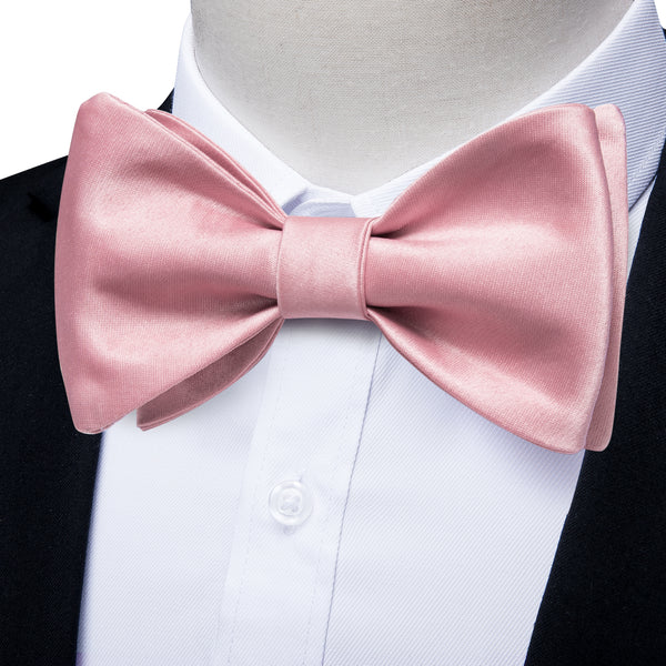 Pink Powder Rose Solid Self-tied Bow Tie Pocket Square Cufflinks Set