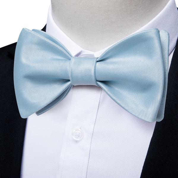 Baby Blue Solid Self-tied Bow Tie Pocket Square Cufflinks Set