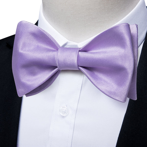 Light Purple Solid Self-tied Bow Tie Pocket Square Cufflinks Set