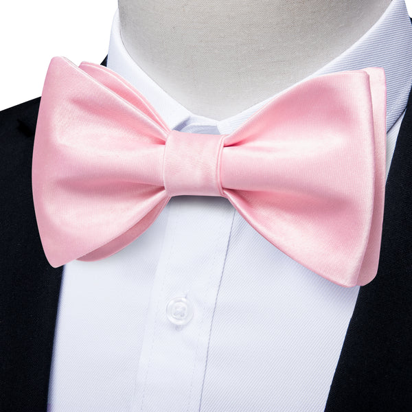 Light Pink Solid Self-tied Bow Tie Pocket Square Cufflinks Set